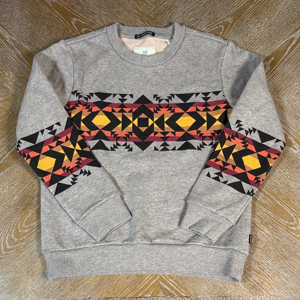 SCOTCH & SODA Gray with Geometric Red and Yellow Pattern Sweatshirt 8 Boy